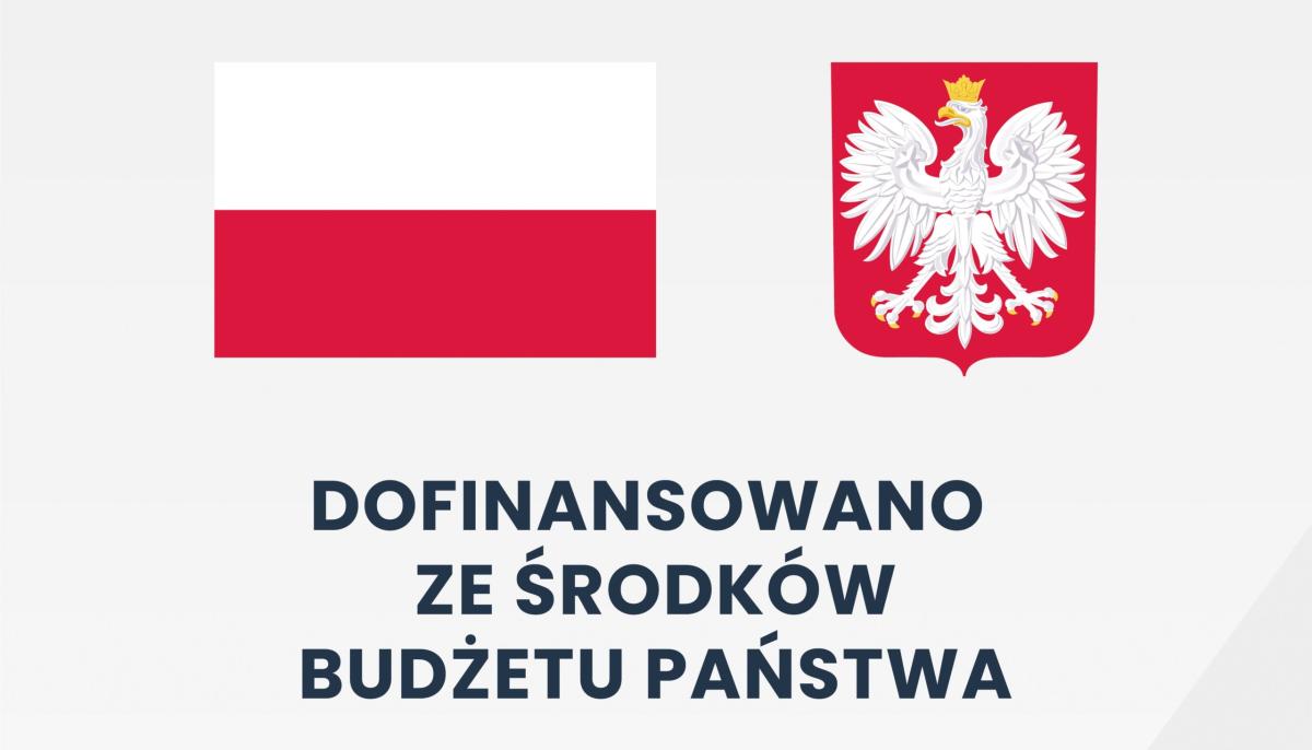 Flaga Polski, godło Polski i napis dofinansowano ze środków budżetu państwa