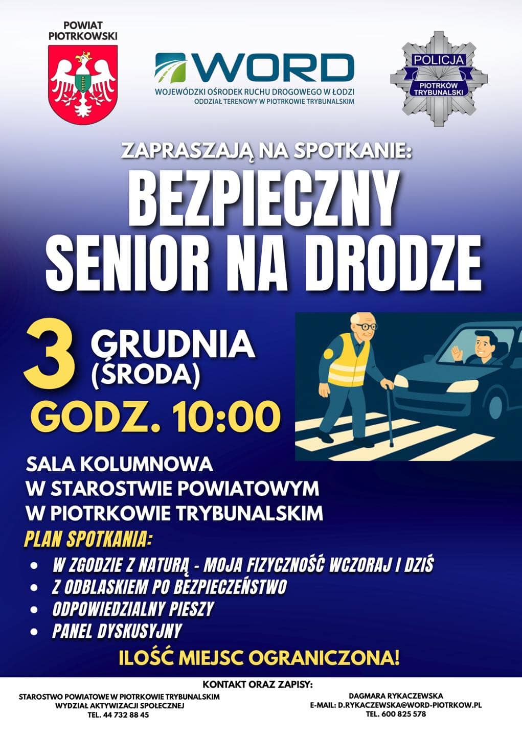 Jak zwiększyć bezpieczeństwo starszych mieszkańców? Spotkanie „Bezpieczny Senior na Drodze” w Piotrkowie Trybunalskim